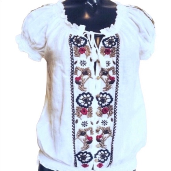 💮Joie Boho festival embroidered floral cap sleeve sheer white peasant top XS - Picture 8 of 8
